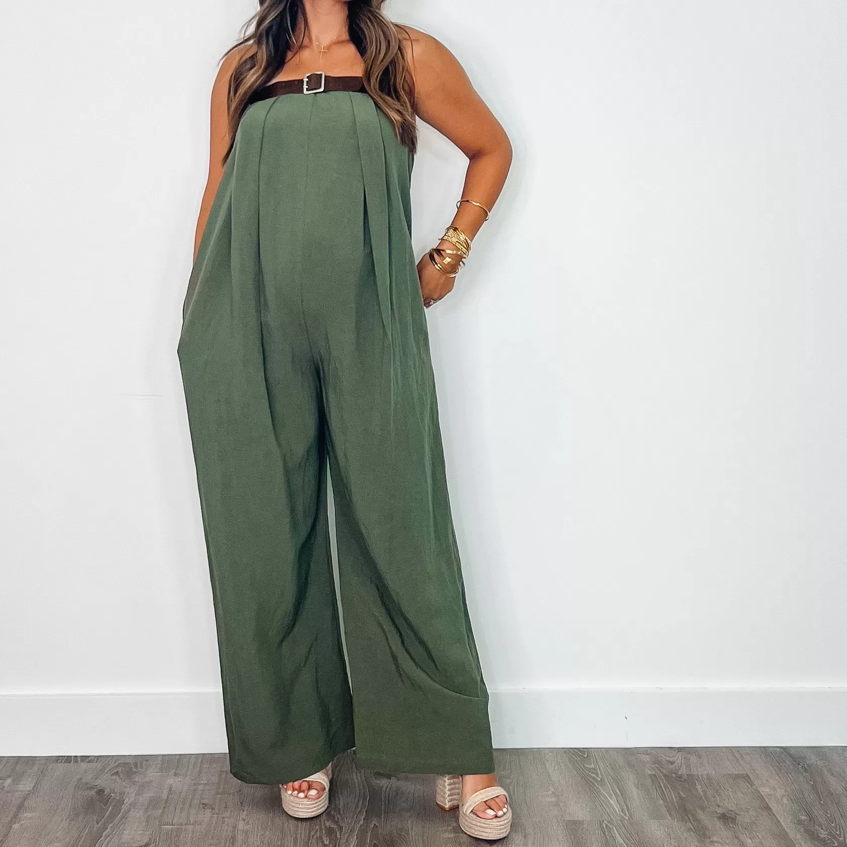 Donatella Olive Belted Romper