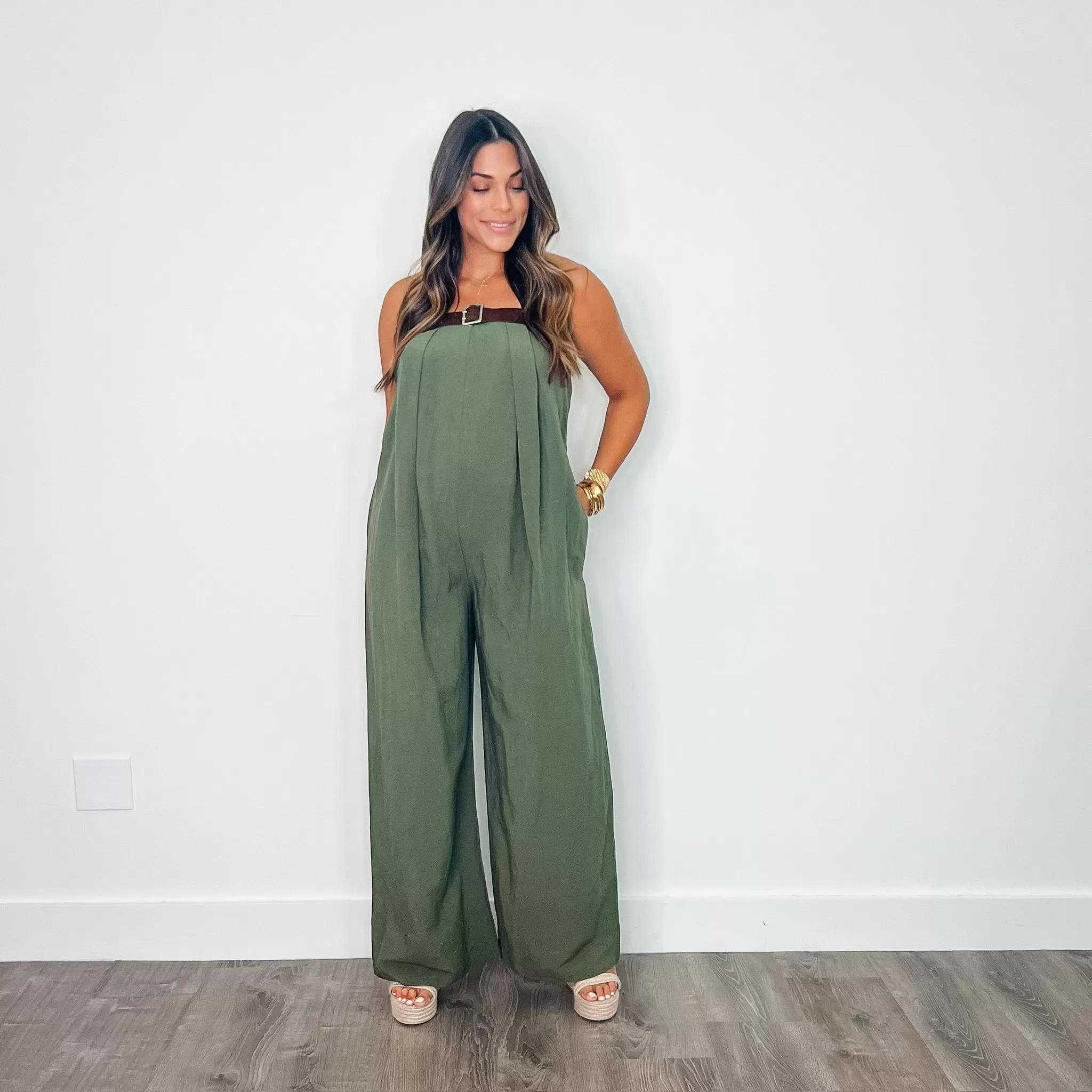 Donatella Olive Belted Romper