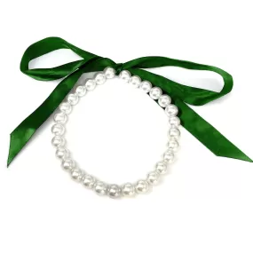 DOTTY emerald green ribbon pearl necklace