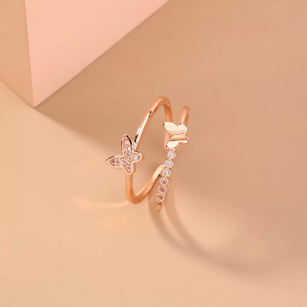 Double Crystal Butterfly Ring