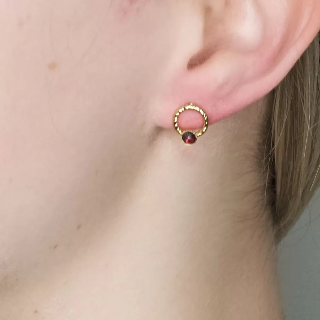 Elegant Small Garnet Post Earrings