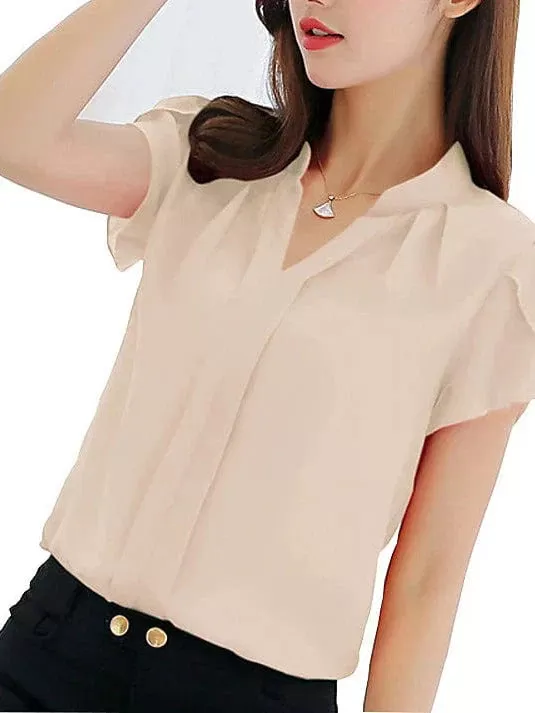 Elegant V-Neck Lace Sleeve Women's Shirt Blouse in Pastel Colors