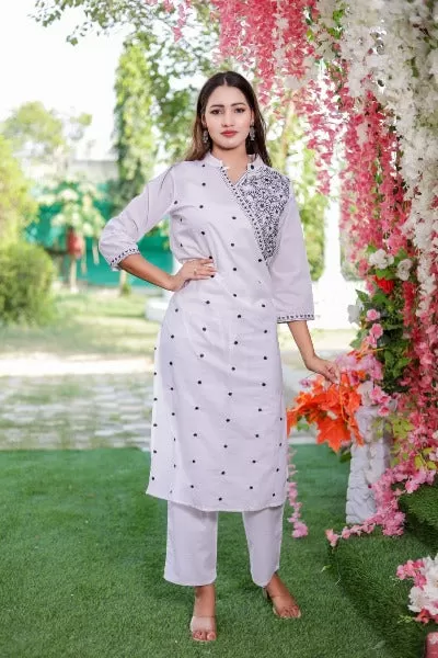 Embroidered Cotton Kurti and Pant Set of 2