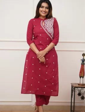 Embroidered Cotton Kurti and Pant Set of 2