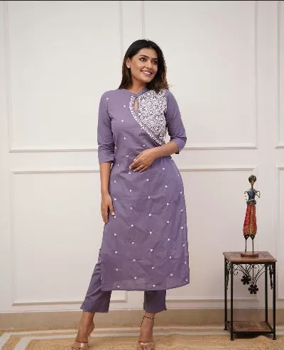 Embroidered Cotton Kurti and Pant Set of 2