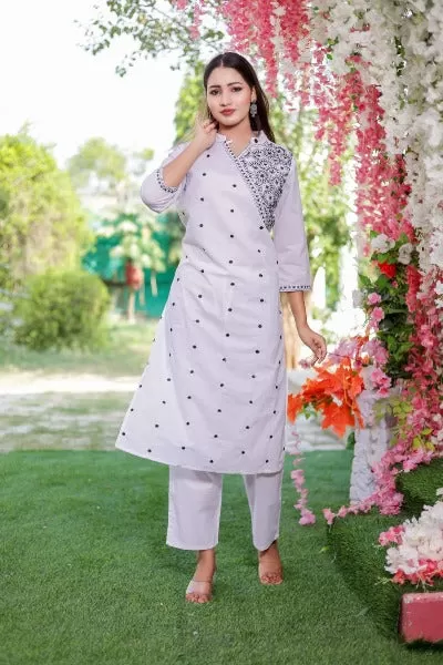 Embroidered Cotton Kurti and Pant Set of 2