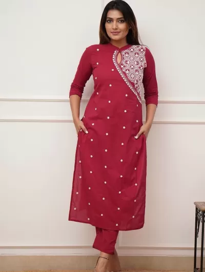 Embroidered Cotton Kurti and Pant Set of 2