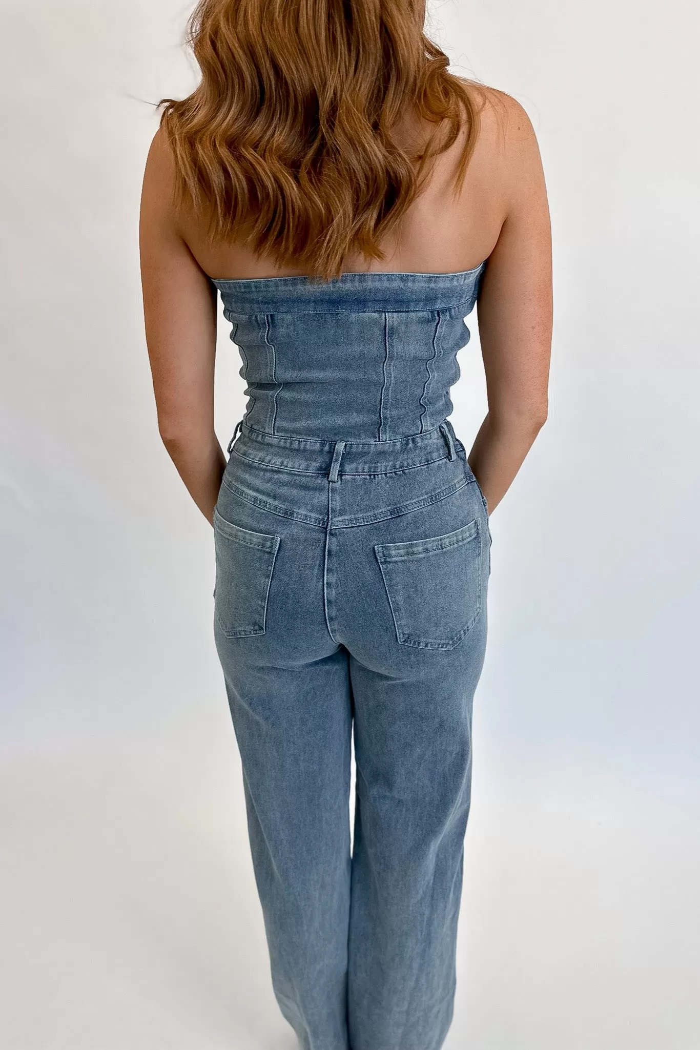 Faded Denim Strapless Jumpsuit