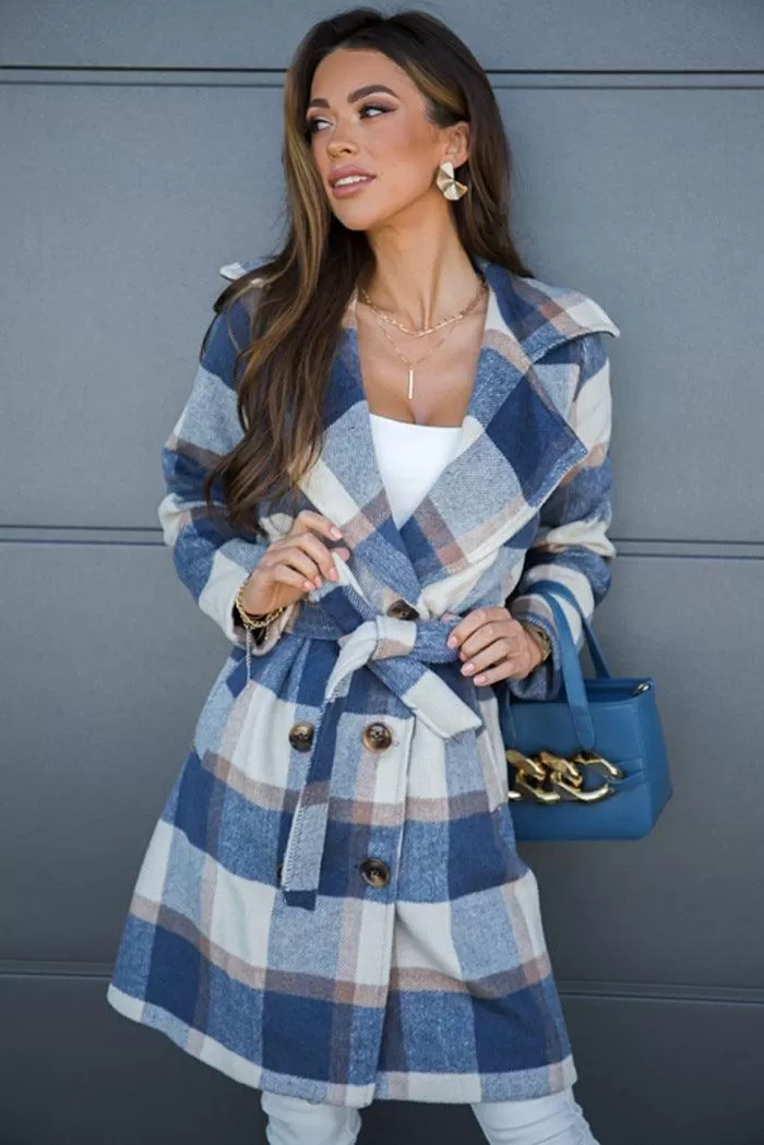 Fashion Plaid Print Woolen Coat