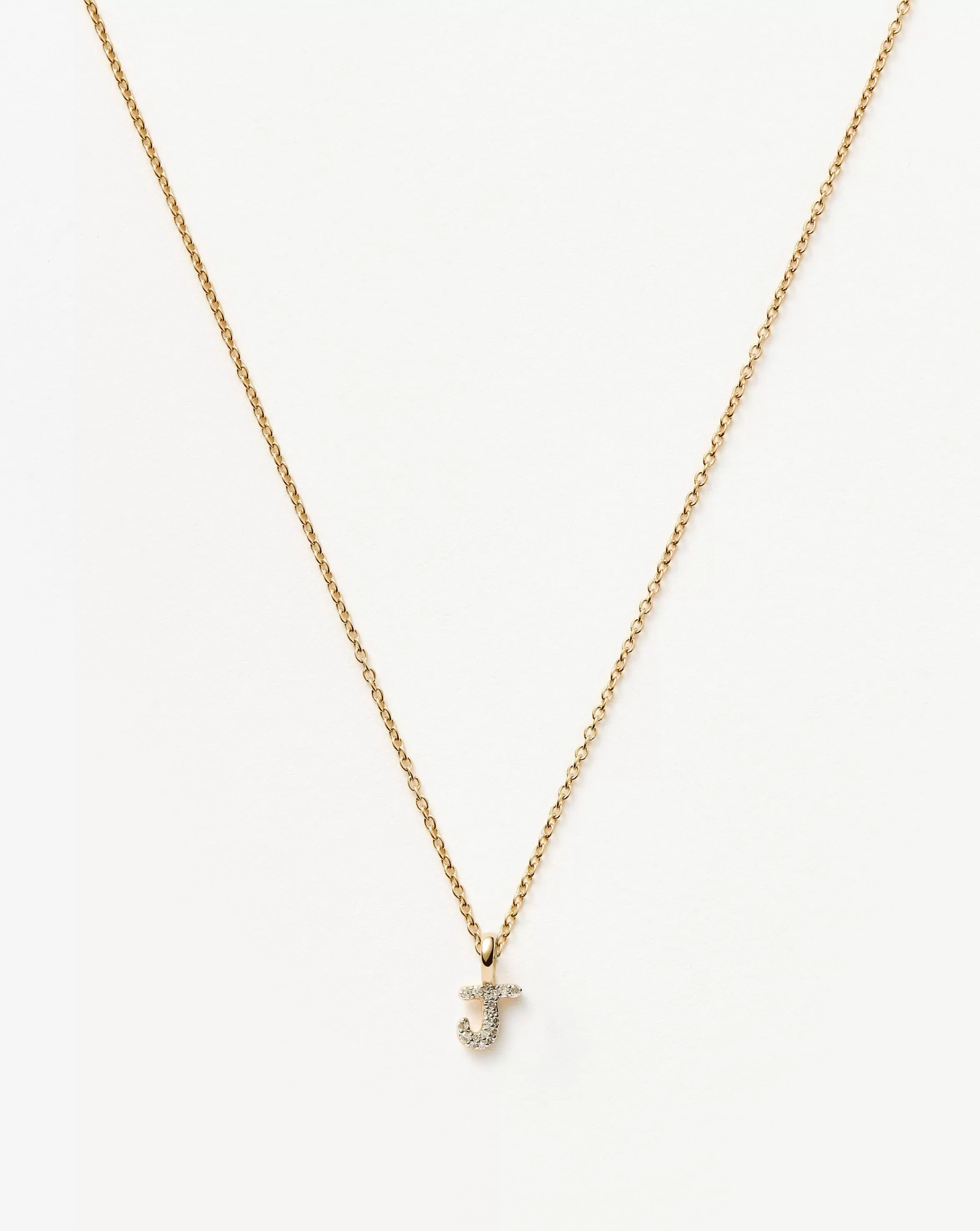 Fine Diamond Initial Mini Pendant Necklace - J | 14k Solid Yellow Gold Plated/Diamond