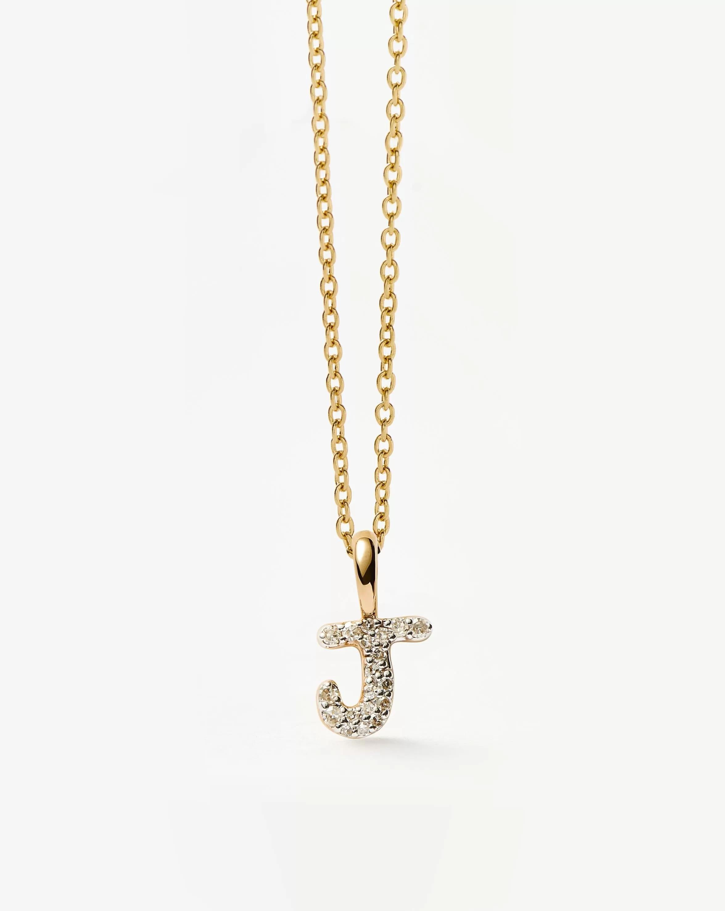 Fine Diamond Initial Mini Pendant Necklace - J | 14k Solid Yellow Gold Plated/Diamond