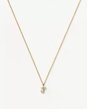 Fine Diamond Initial Mini Pendant Necklace - J | 14k Solid Yellow Gold Plated/Diamond