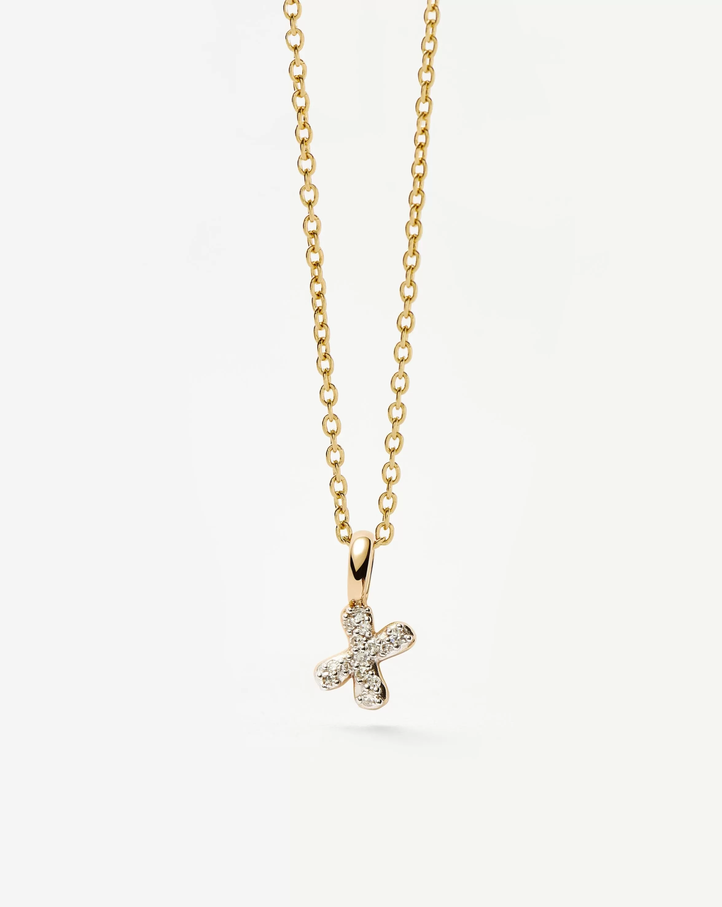 Fine Diamond Initial Mini Pendant Necklace - X | 14k Solid Yellow Gold Plated/Diamond