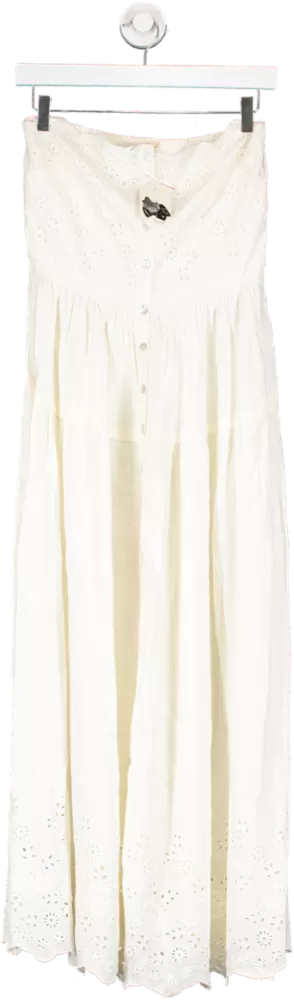 Free People Cream evelyn Strapless Broderie Bardot Midi Dress UK S