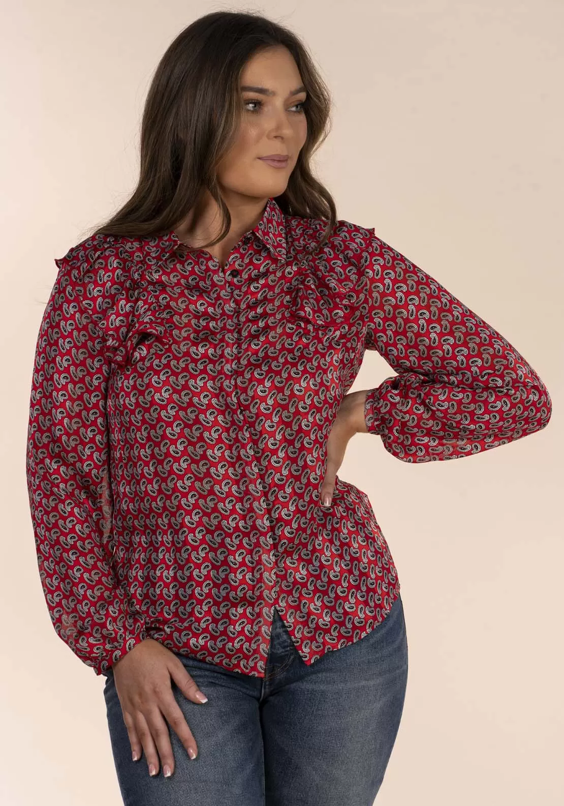 Frill Shoulder Paisley Blouse