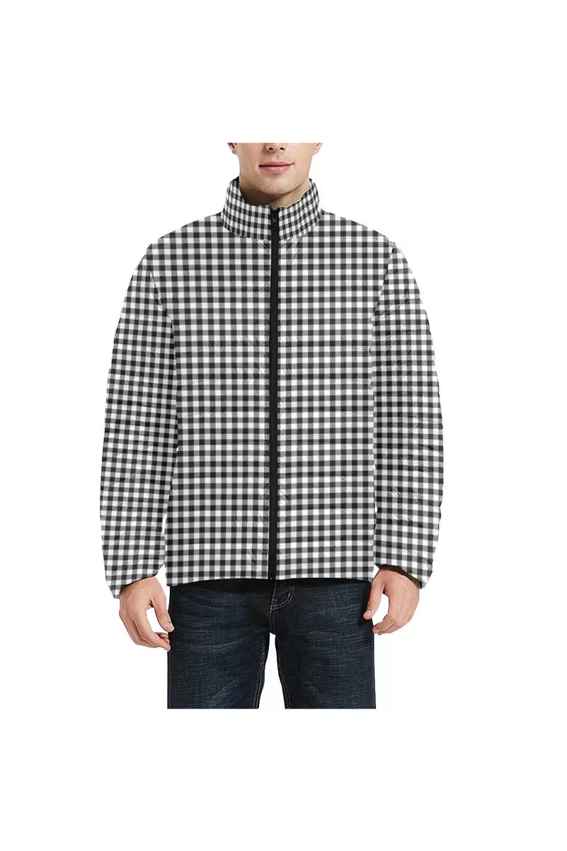 Gingham Men's Stand Collar Padded Jacket (Model H41)