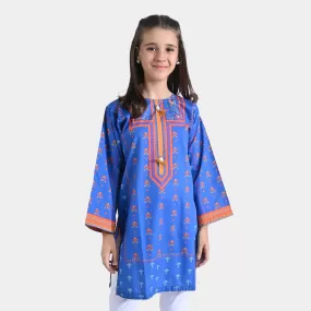 Girls Cotton Poplin Printed Kurti Eyeconic-Blue