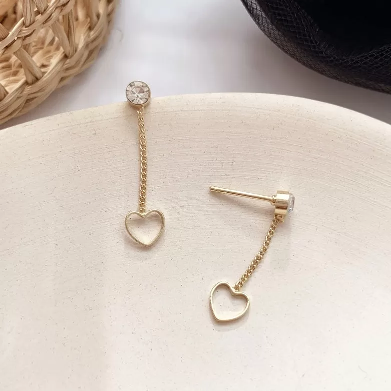 Gold Bling Heart Drop Earrings Gifts Korean Jewelry Cubic Womens Accessories Luxury Fashion Dating Party Clubber Elegant Wedding Lovely Accessory