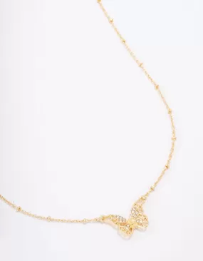 Gold Plated Diamante Filigree Butterfly Pendant Necklace