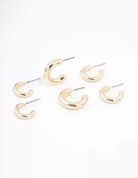 Gold Simple Chunky Huggie Hoop Earrings