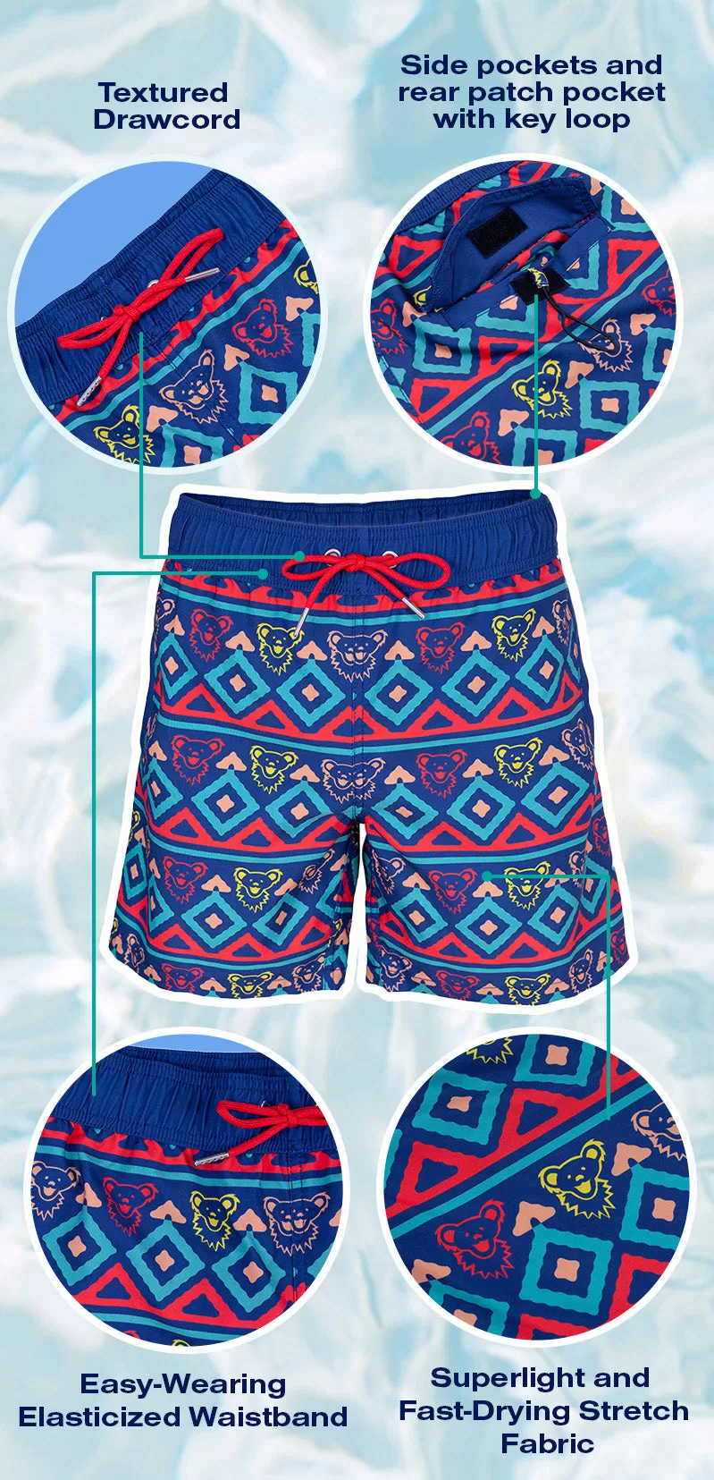 Grateful Dead | Swim Trunks | Neon Bears