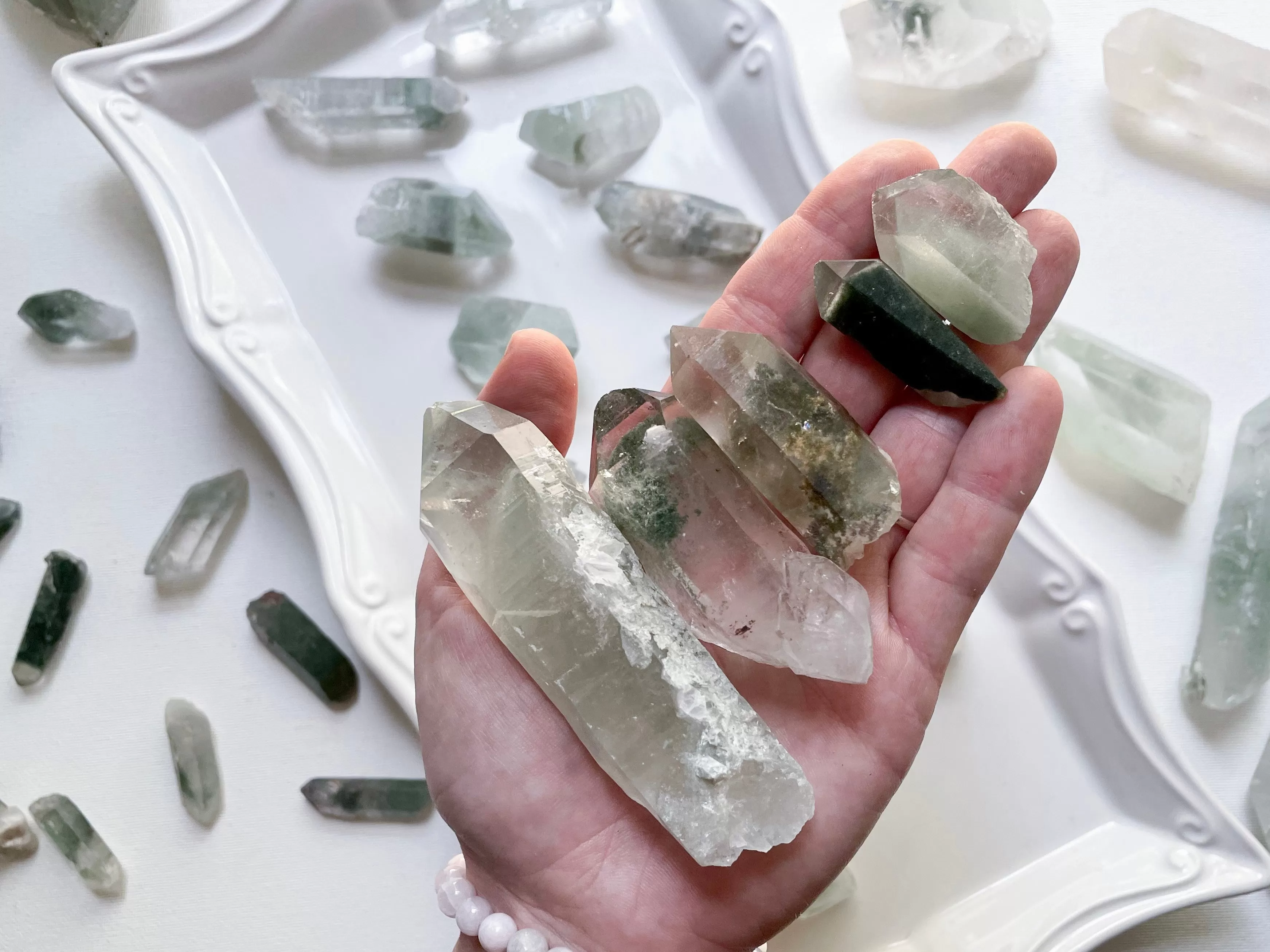 Green Phantom Quartz Points || India