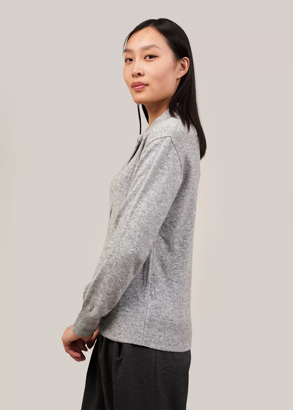 Grey Cashmere Blend Polo Sweater