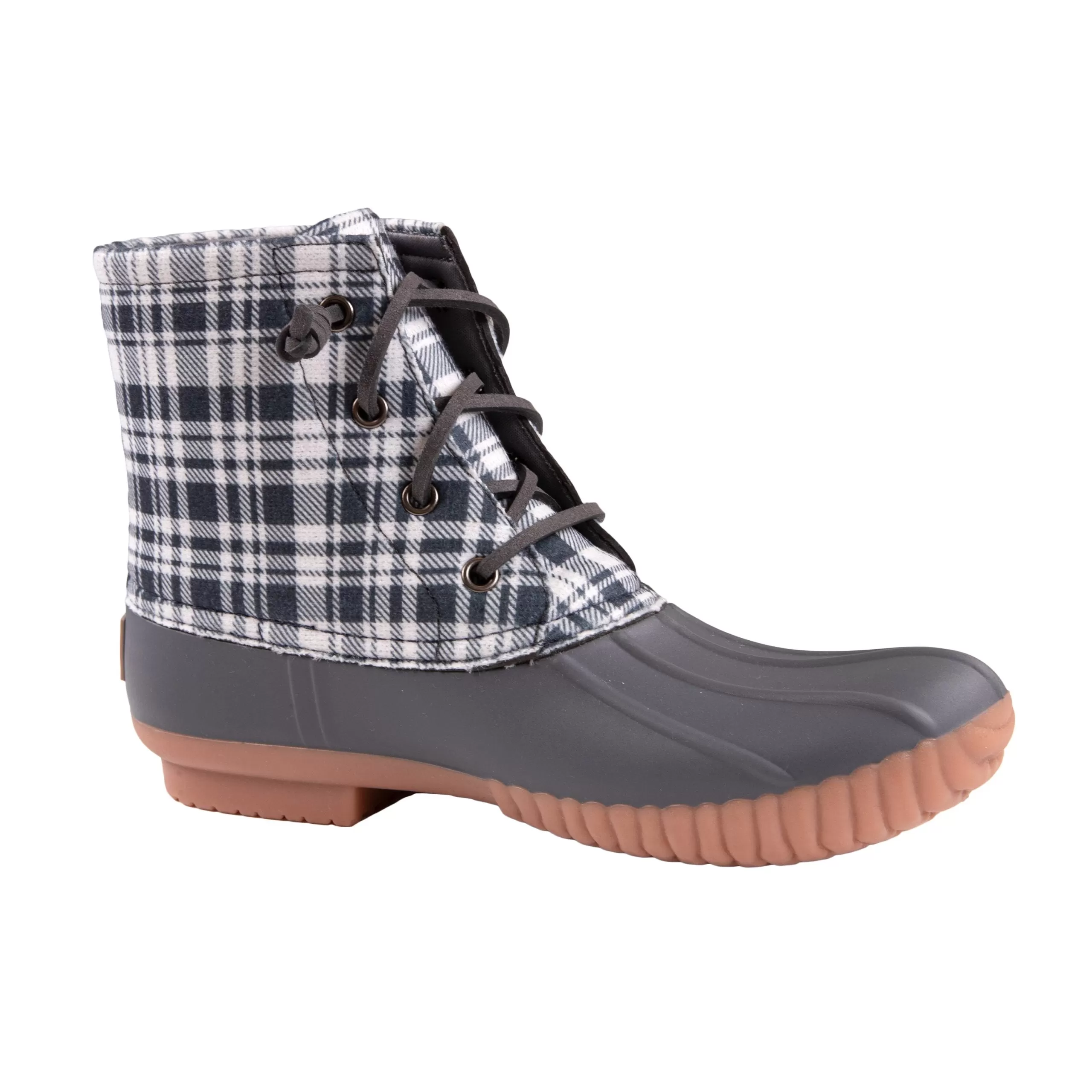 Grey Plaid PU Leather and PVC Water Resistant Boots