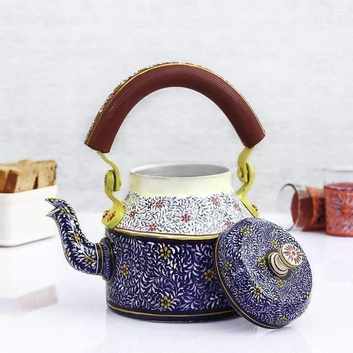 Hand Painted Blue Bliss Tea Pot in Aluminium