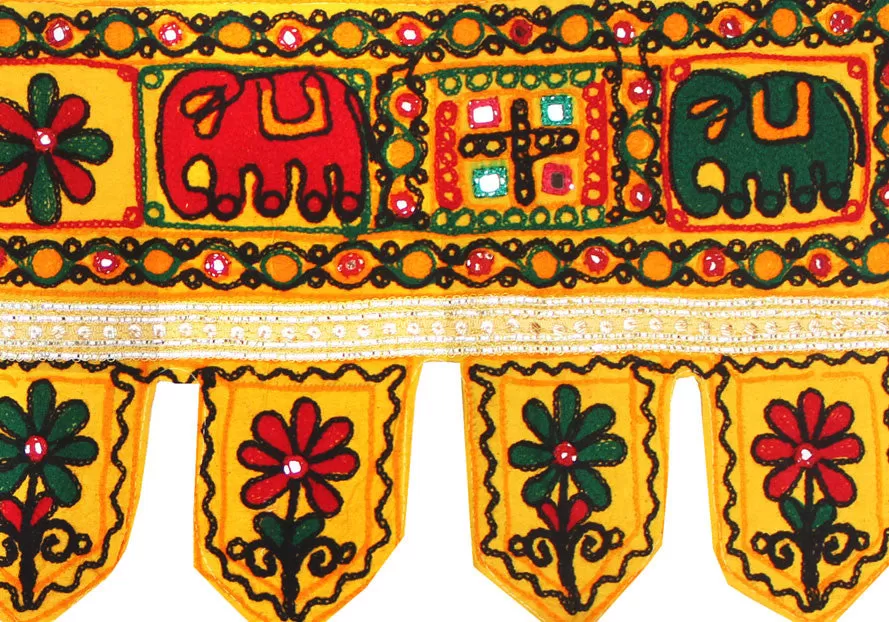 Handmade Indian Door Window Valance Toran India Decor (Yellow, 34 x 13 inches)