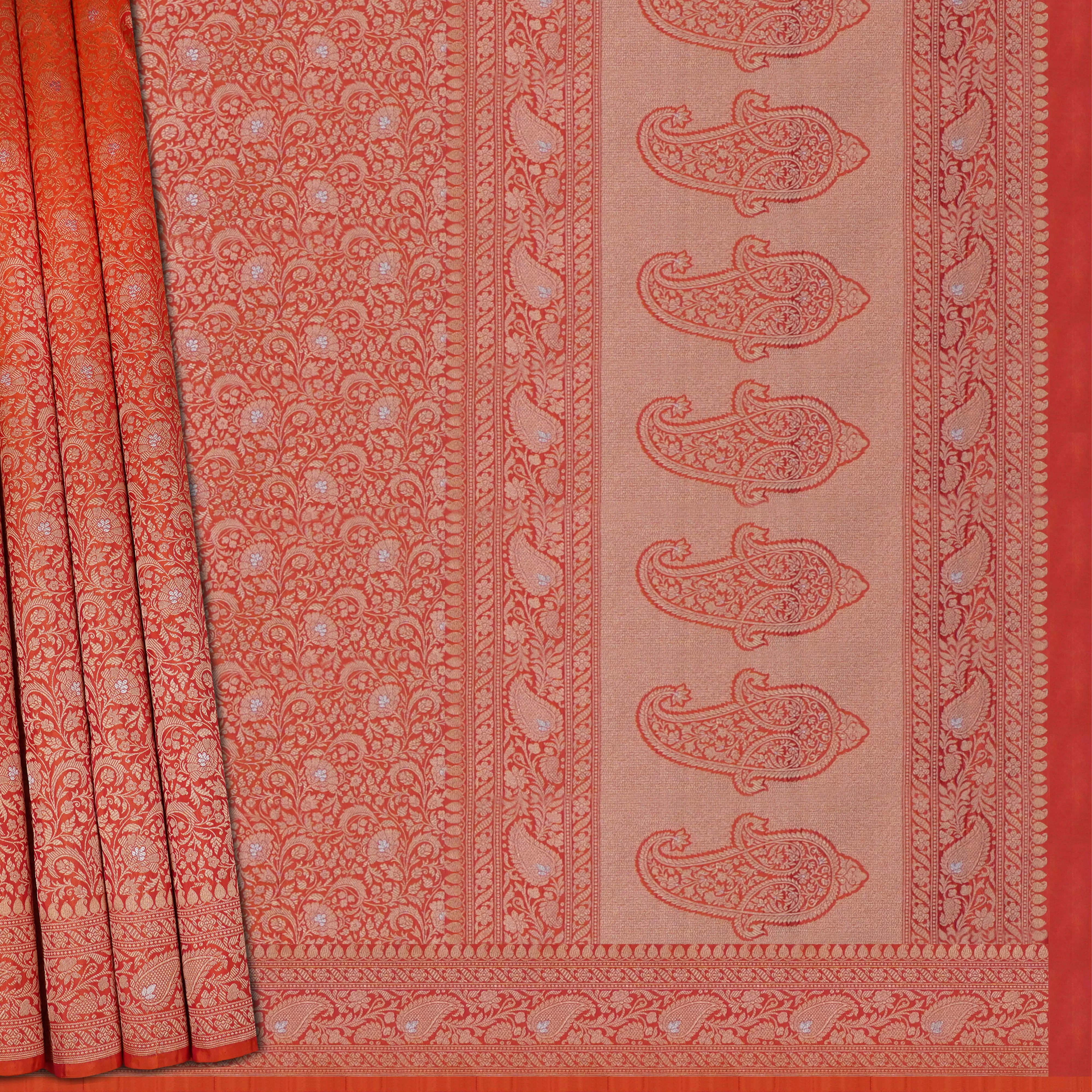 Handwoven Orange Banarasi Silk Saree - 1737T006286DSC