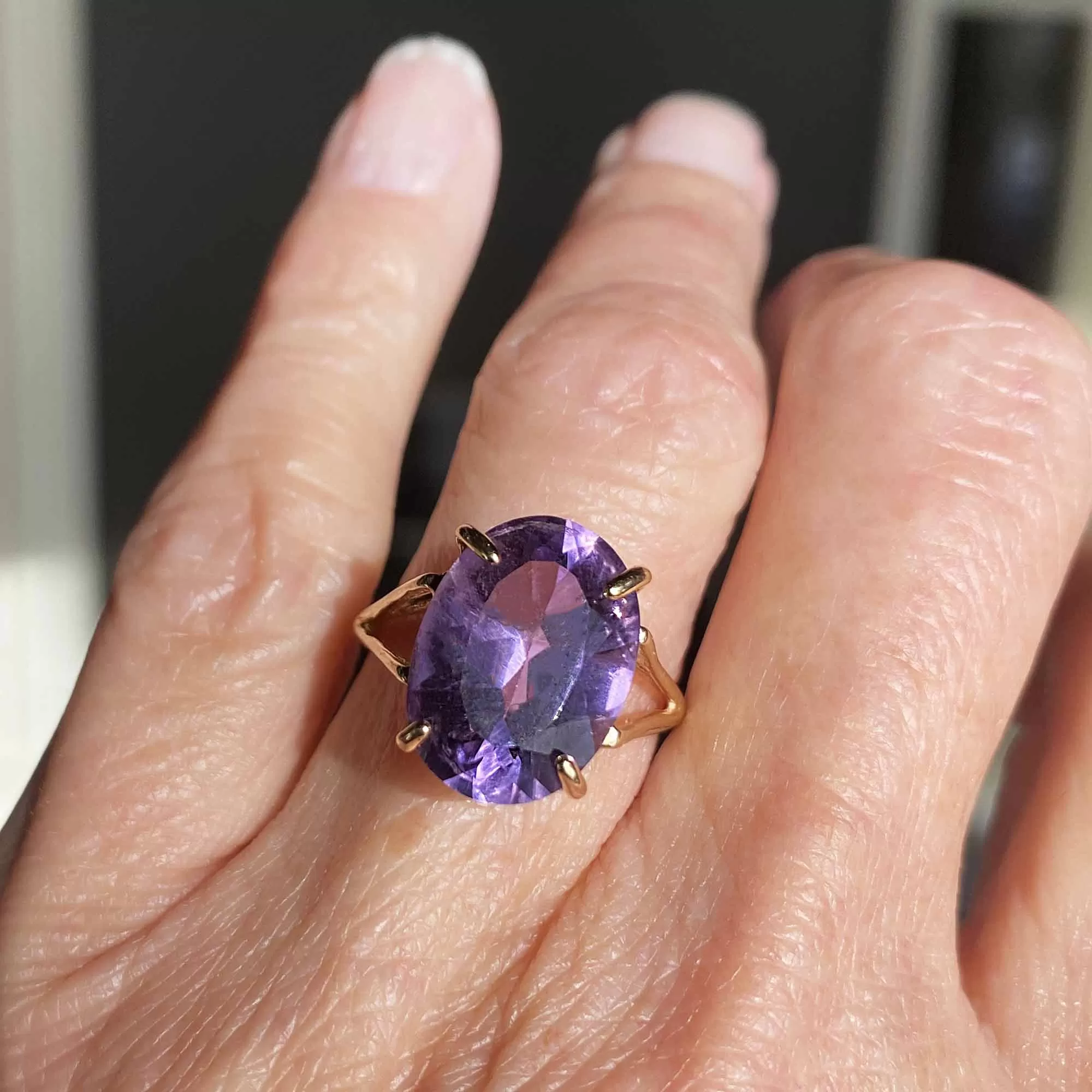 High Profile 6 Carat Amethyst Ring in Gold