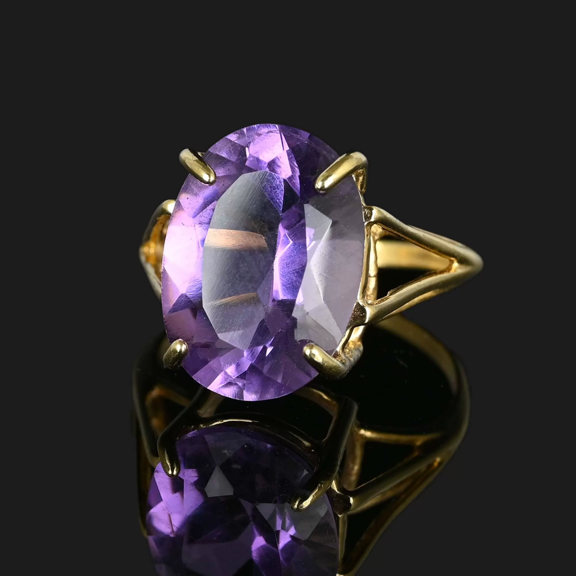 High Profile 6 Carat Amethyst Ring in Gold