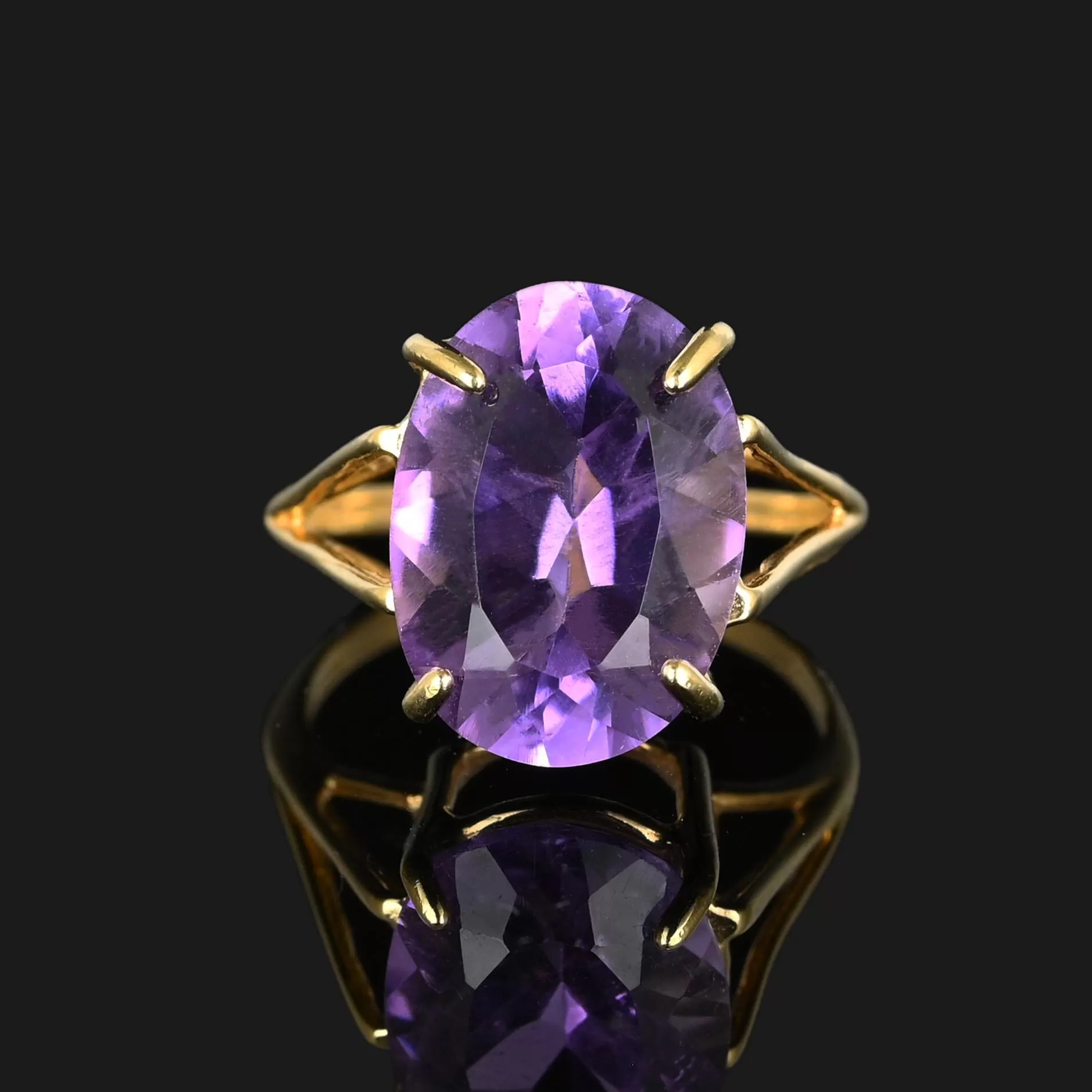 High Profile 6 Carat Amethyst Ring in Gold