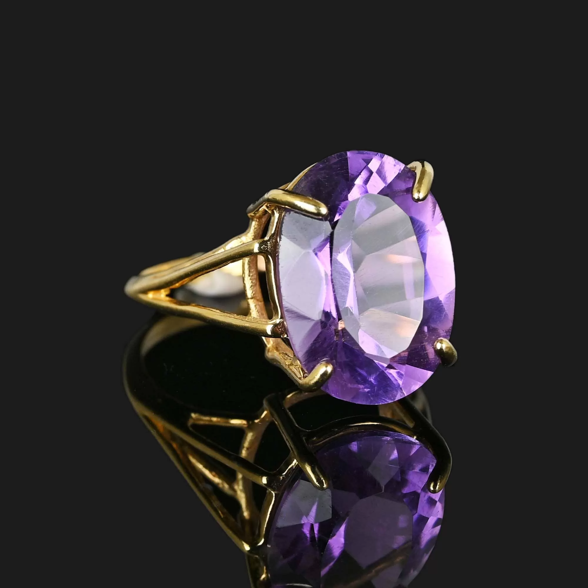 High Profile 6 Carat Amethyst Ring in Gold