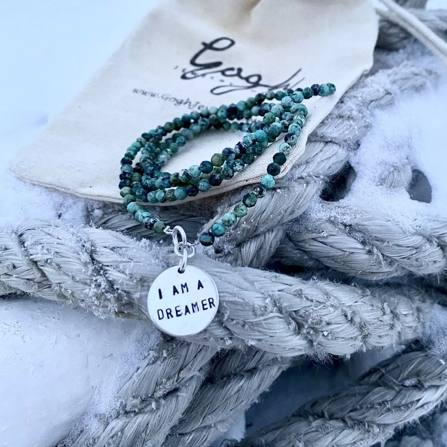 I am a Dreamer - Affirmation Wrap Bracelet with African Turquoise