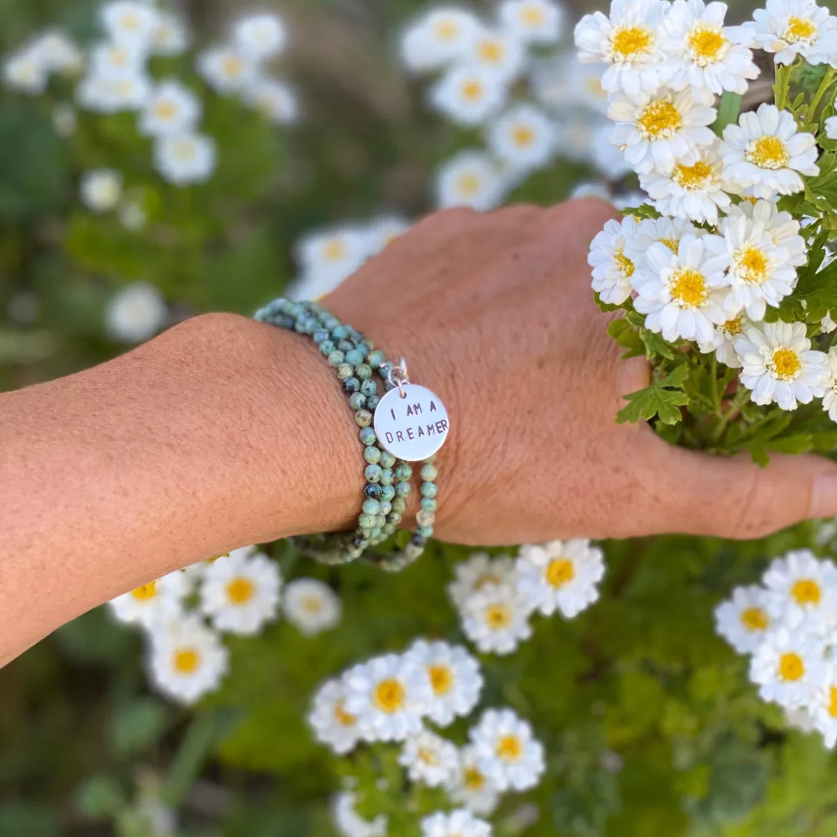 I am a Dreamer - Affirmation Wrap Bracelet with African Turquoise