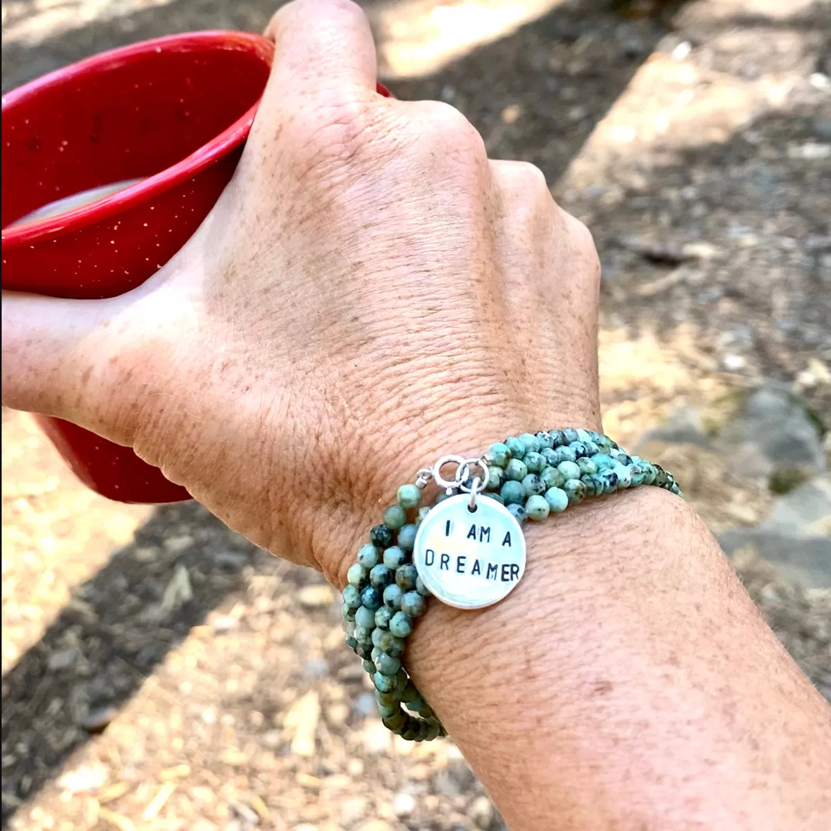 I am a Dreamer - Affirmation Wrap Bracelet with African Turquoise