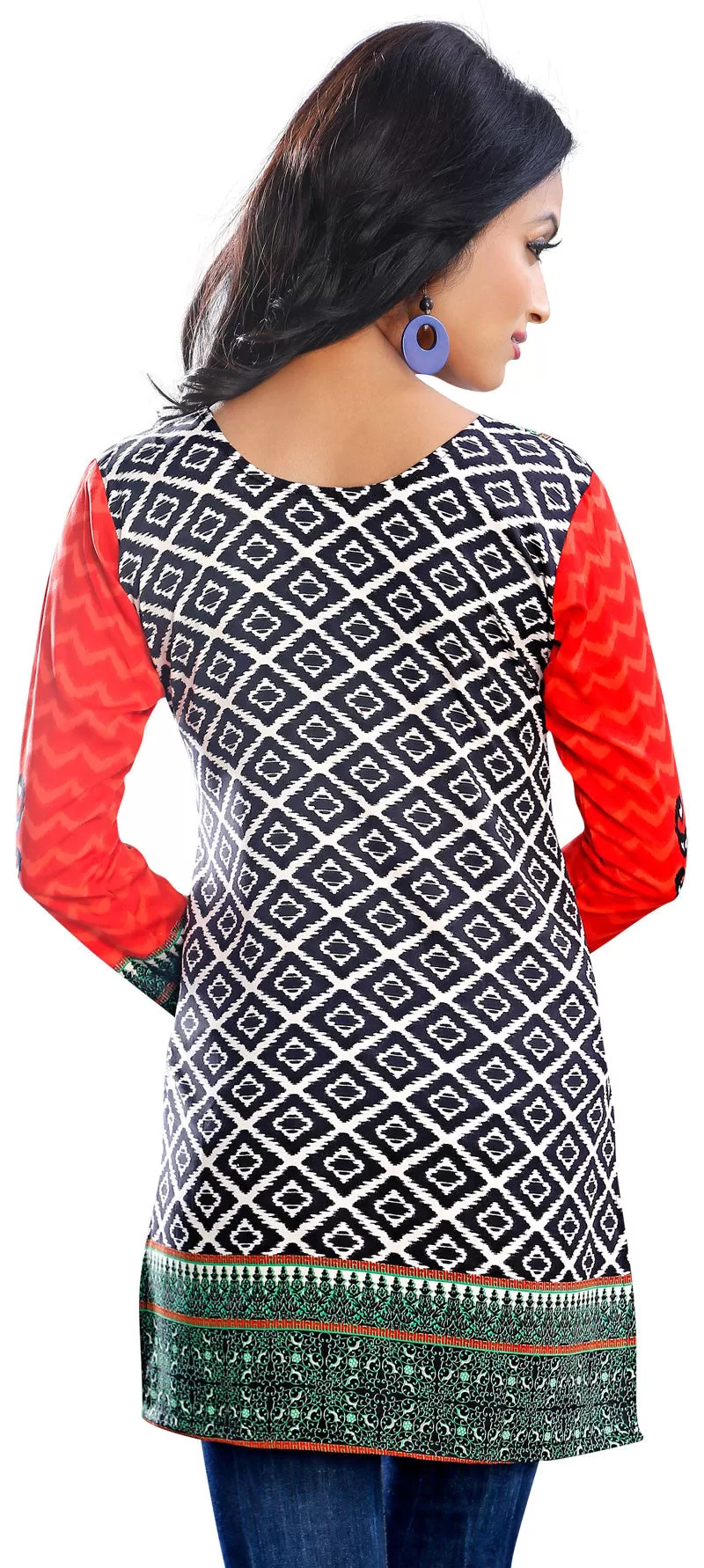 India Long Tunic Top Kurti Womens Printed Indian Apparel (Red)