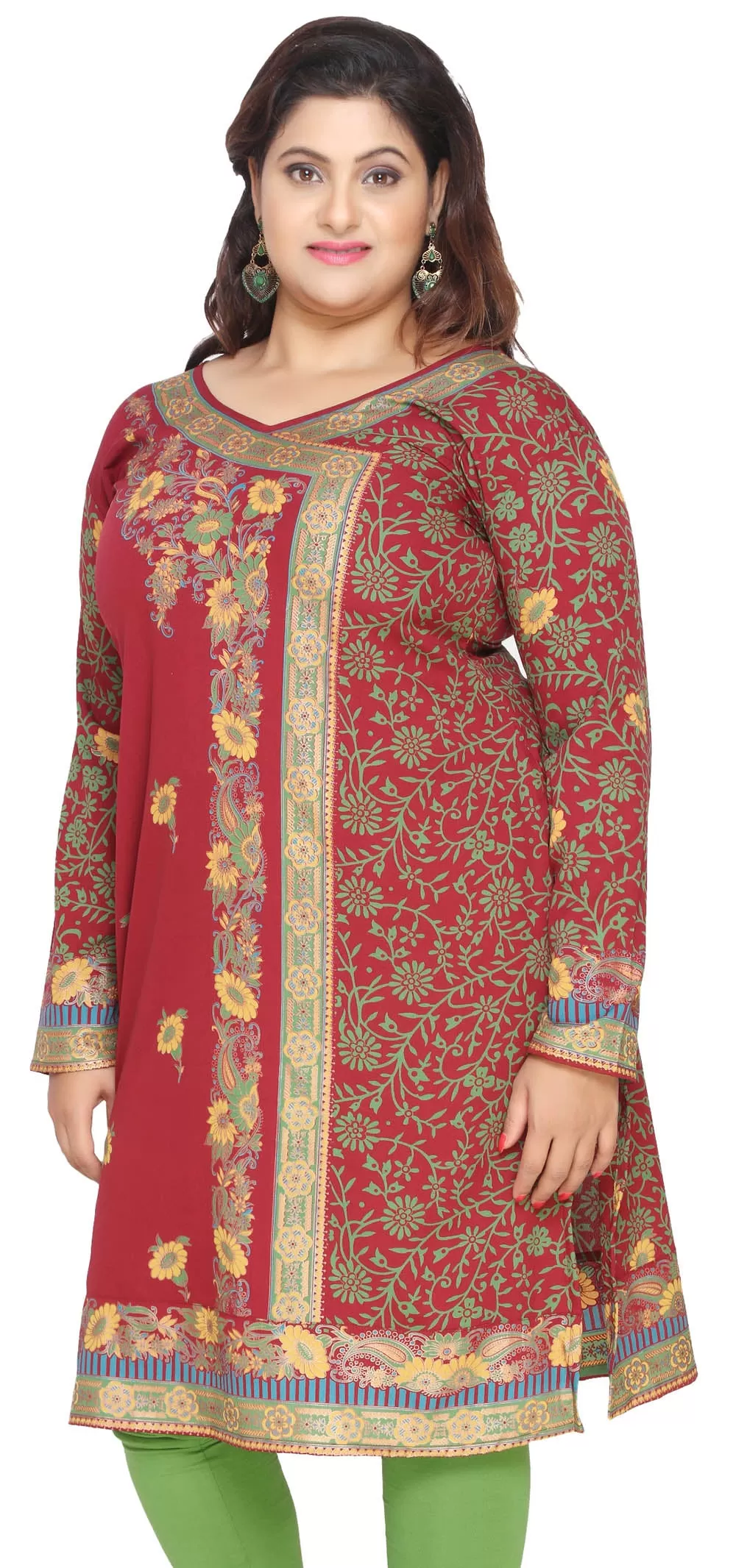 India Tunic Long Top Kurti Womens Plus Size Clothes (Red)