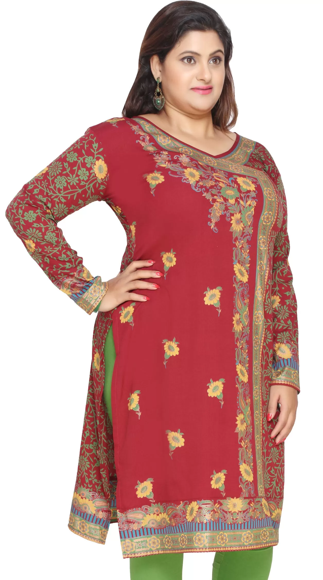 India Tunic Long Top Kurti Womens Plus Size Clothes (Red)