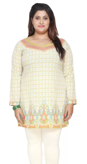 India Tunic Top Kurti Womens Printed Plus Size Indian Clothes (Green)