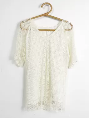 Ivory Crochet Tunic Top With Matching Waist Tie