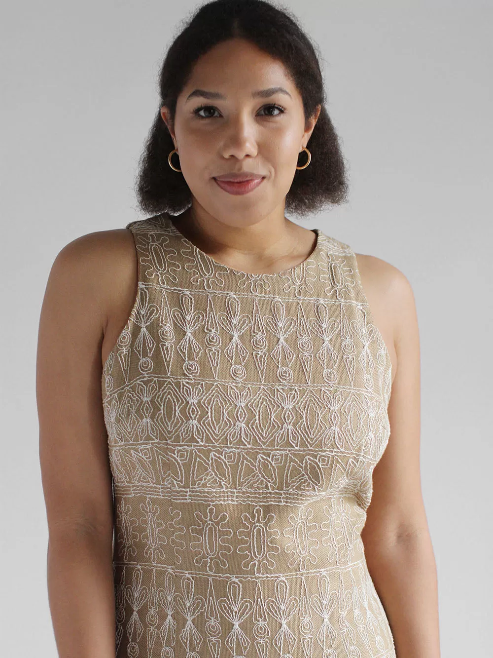 JBS Khaki Knit Dress with Front Embroidery