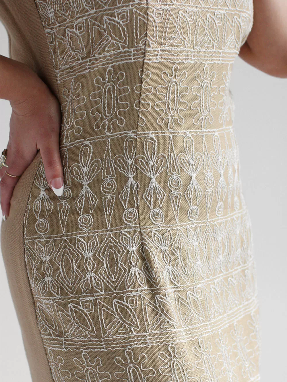 JBS Khaki Knit Dress with Front Embroidery