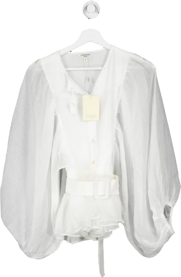 Jovonna London White Belted Gavin Blouse With Pearl Buttons BNWT UK L