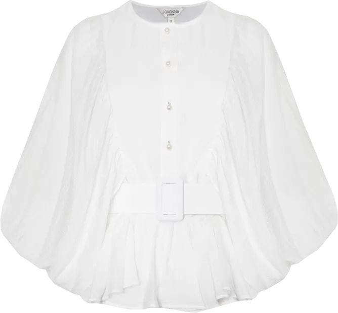 Jovonna London White Belted Gavin Blouse With Pearl Buttons BNWT UK L