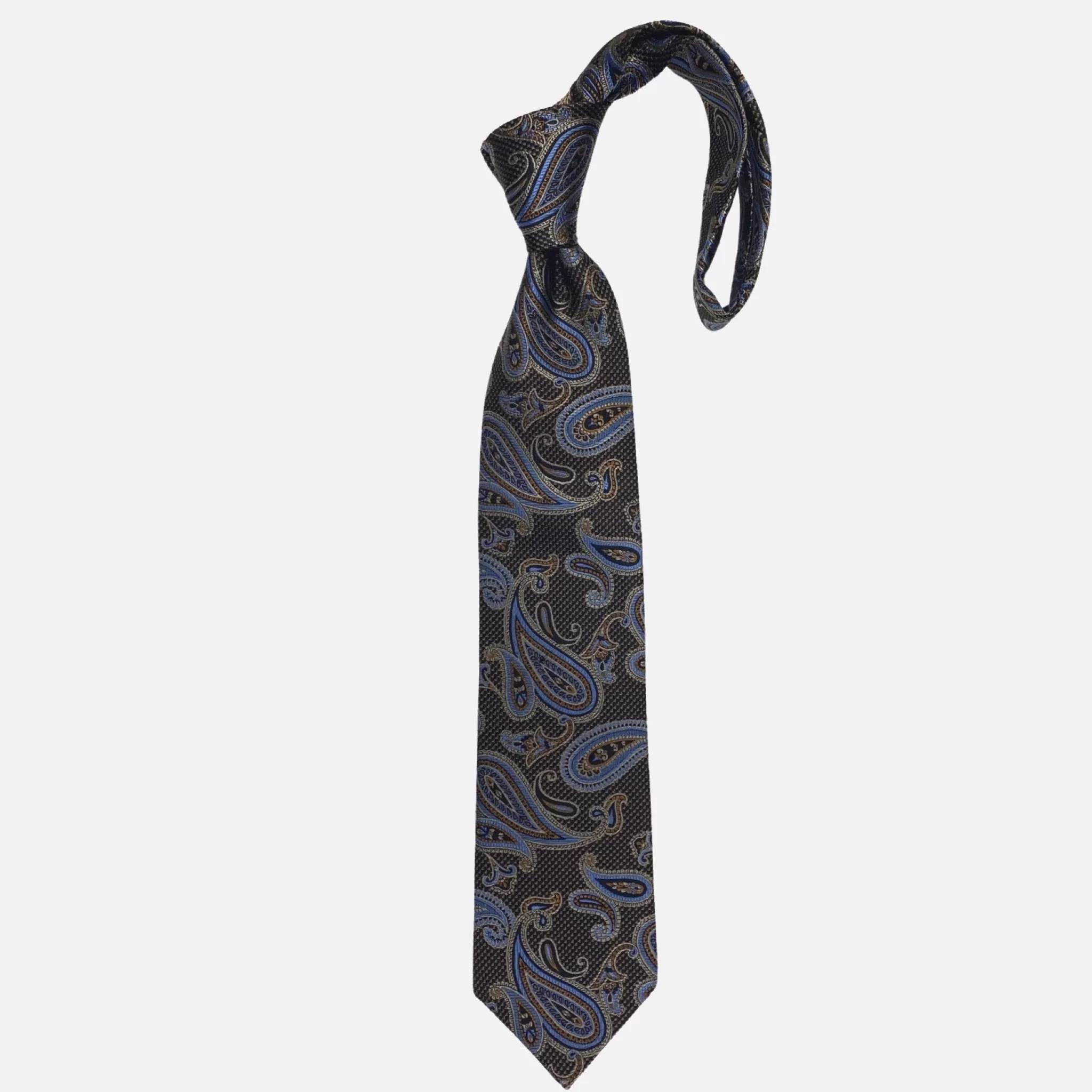 JZ Richards Premium Silk Paisley Tie - Classic Light Brown with Subtle Blue and Black Accents - Made in the USA