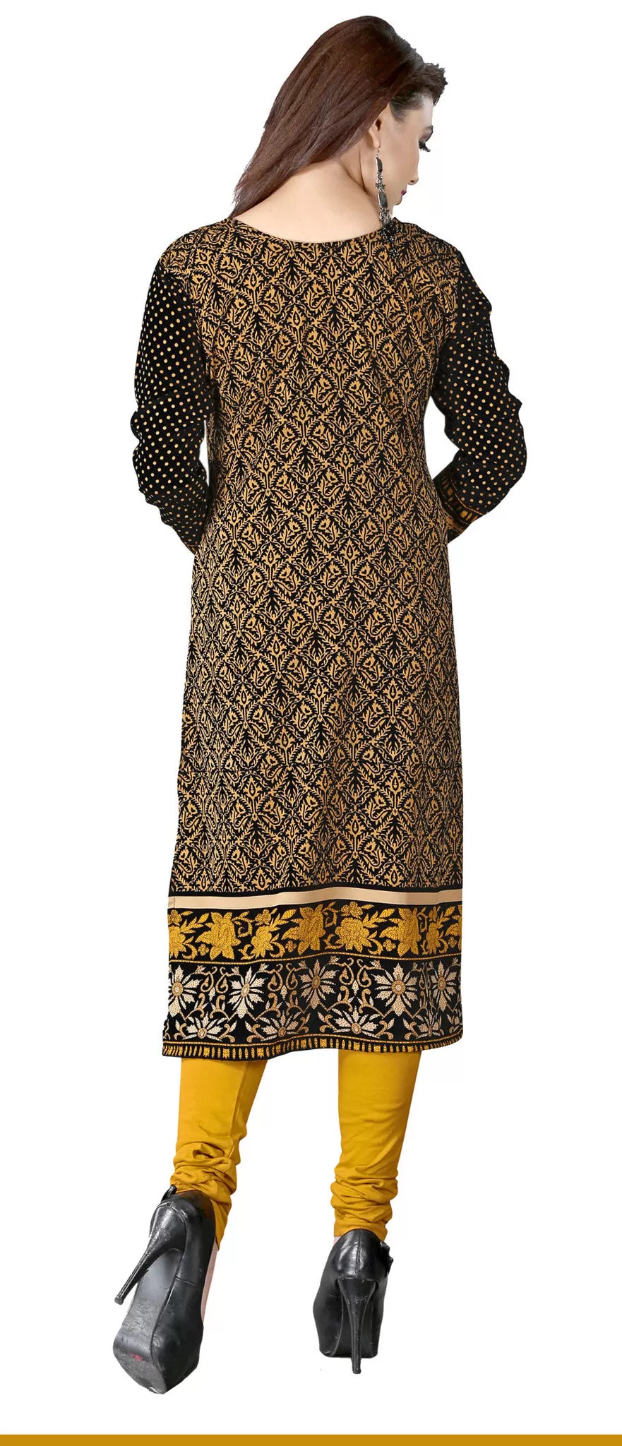 Kurti Top Long Tunic Womens Printed Blouse India Clothing (Bronze)