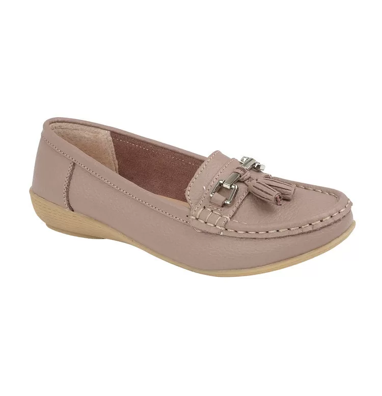 Ladies Leather Slip on Dusky Rose Shoes Nautical Flat Jo & Joe